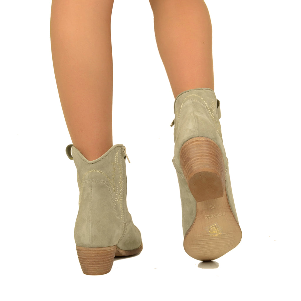 Women's Cowboy Boots in Taupe Suede Leather Made in Italy - 5