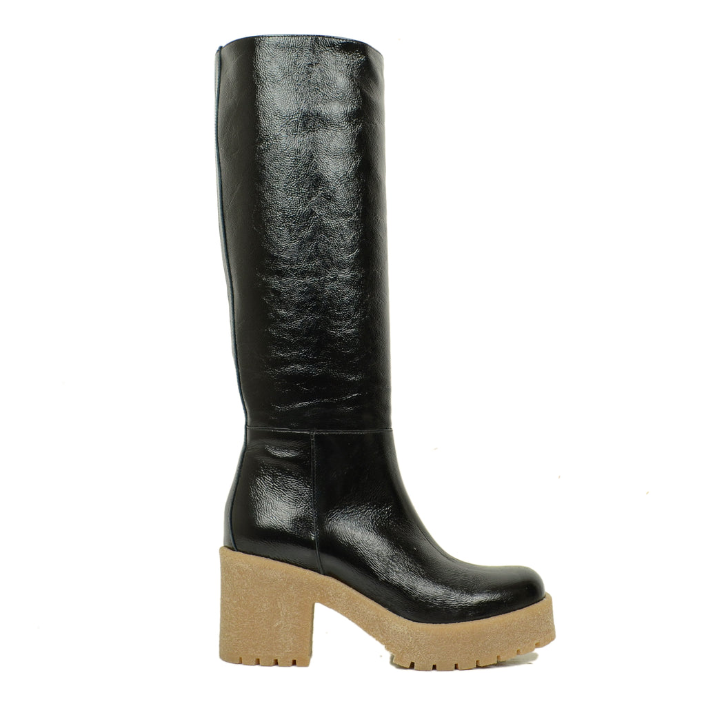 Stivali Donna in Pelle Naplak Neri Fondo Para Made in Italy - 2
