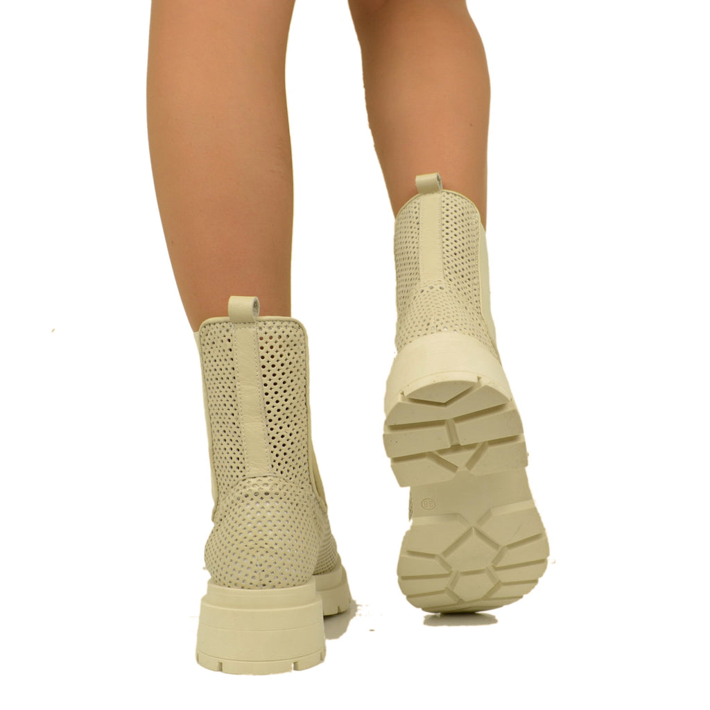 Beatles Women's Ankle Boots Perforated Beige Made in Italy - 4