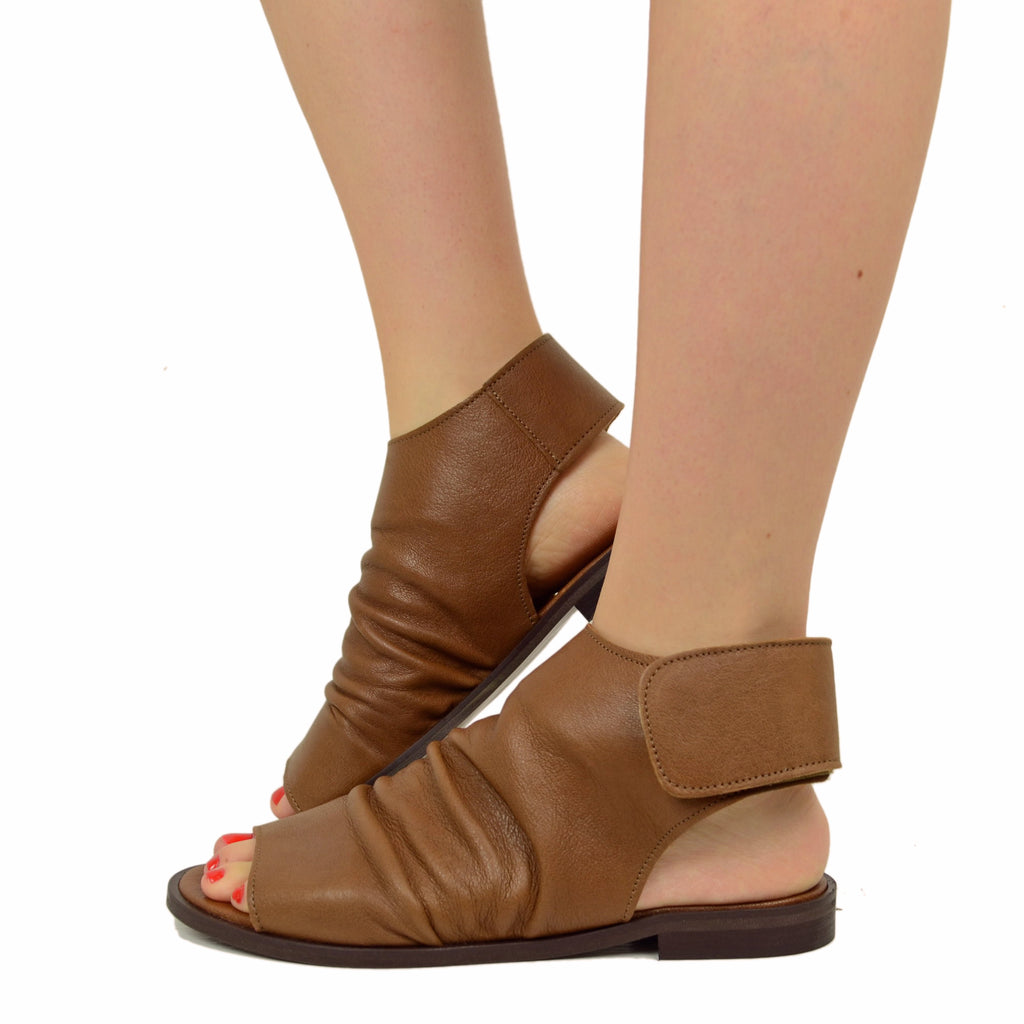 Ankle Strap Sandals in Tan Leather Made in Italy