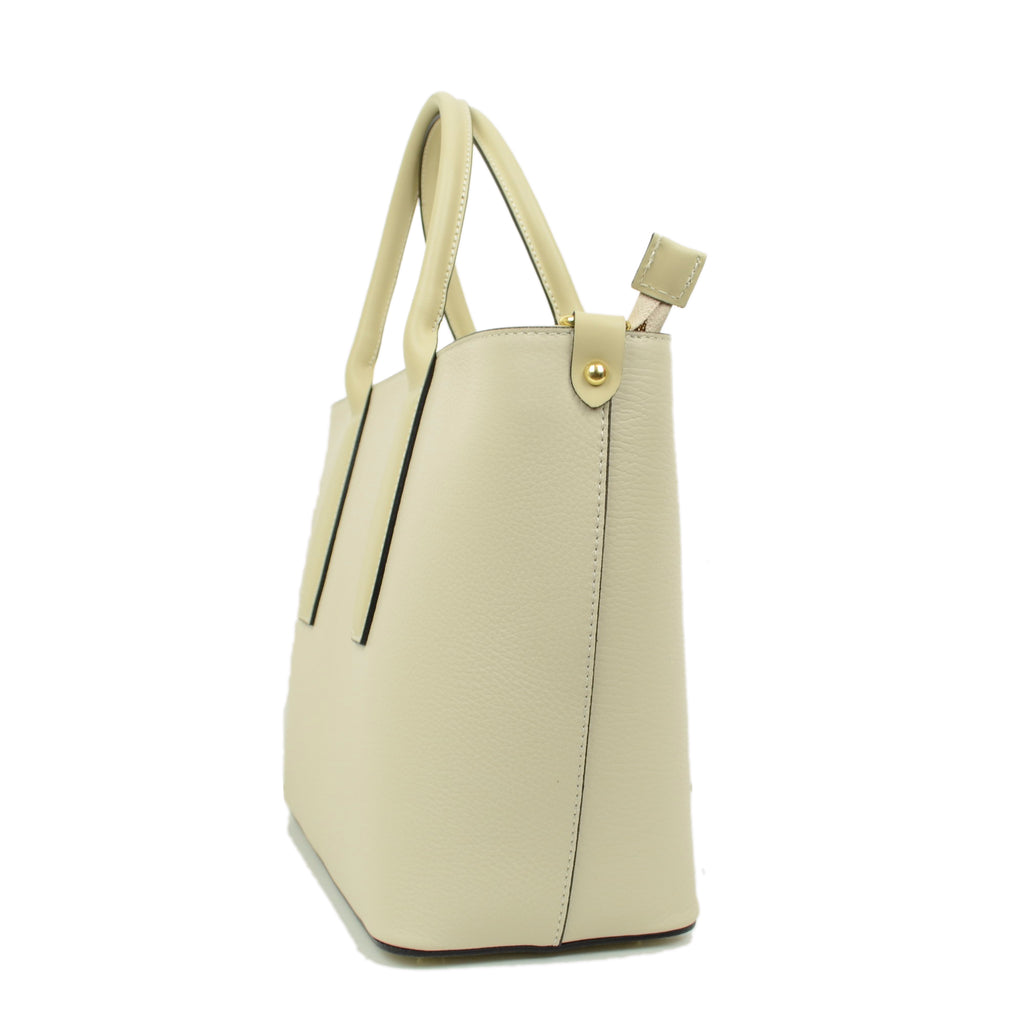 Women's Beige Handbag with Removable Shoulder Strap Made in Italy - 2
