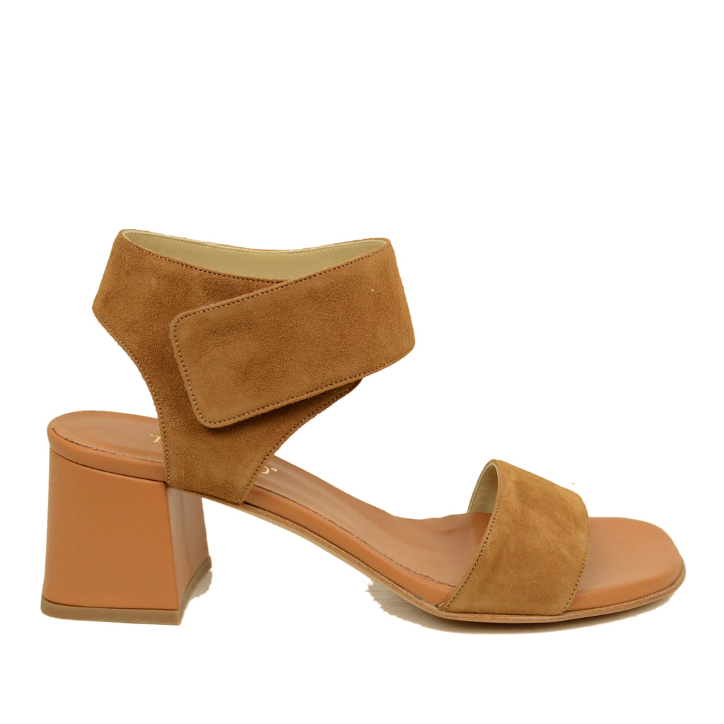 Women's Suede Leather Sandals with Strap Made in Italy - 2