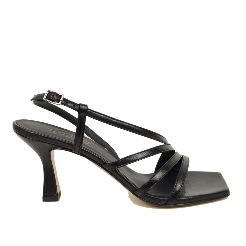 Schwarze Damensandalen mit mittlerem Absatz, hergestellt in Italien - 2