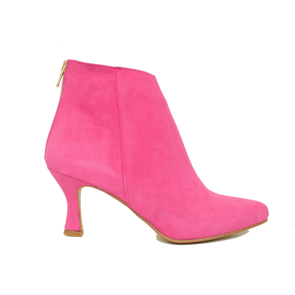 Damen-Stiefeletten in Fuchsia aus Wildleder mit Reißverschluss, hergestellt in Italien - 2