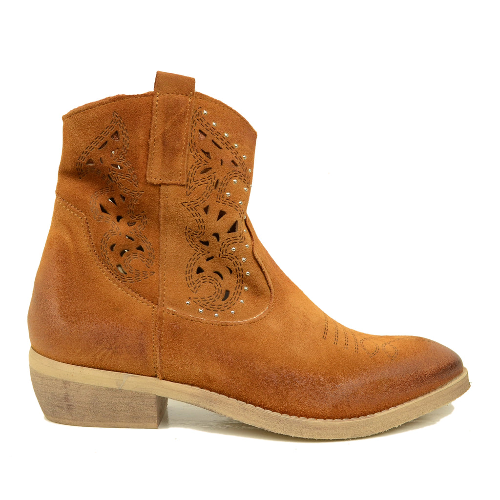 Texanische Stiefeletten aus perforiertem Leder in Wildleder - 6