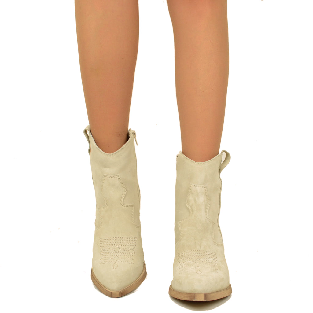 Sand-colored Texan Ankle Boots in Suede Leather Made in Italy - 3