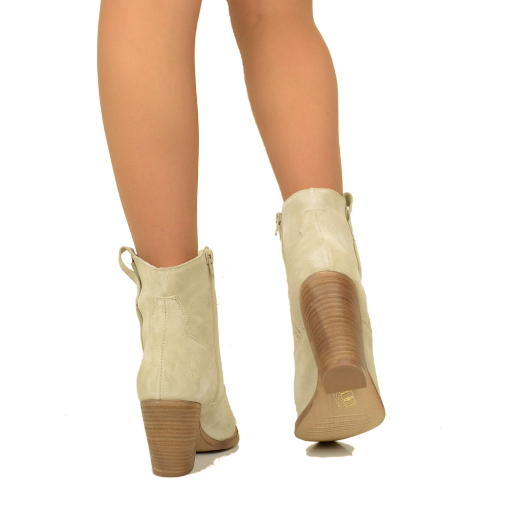 Sand-colored Texan Ankle Boots in Suede Leather Made in Italy - 5