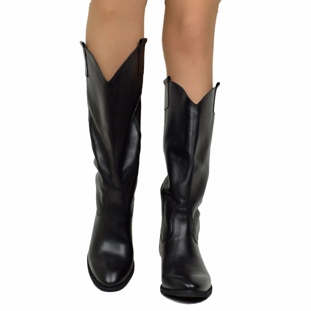 Stivali Texani Neri in Pelle Tacco Basso Made in Italy – KikkiLine