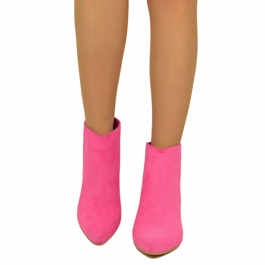 Damen-Stiefeletten in Fuchsia aus Wildleder mit Reißverschluss, hergestellt in Italien - 3