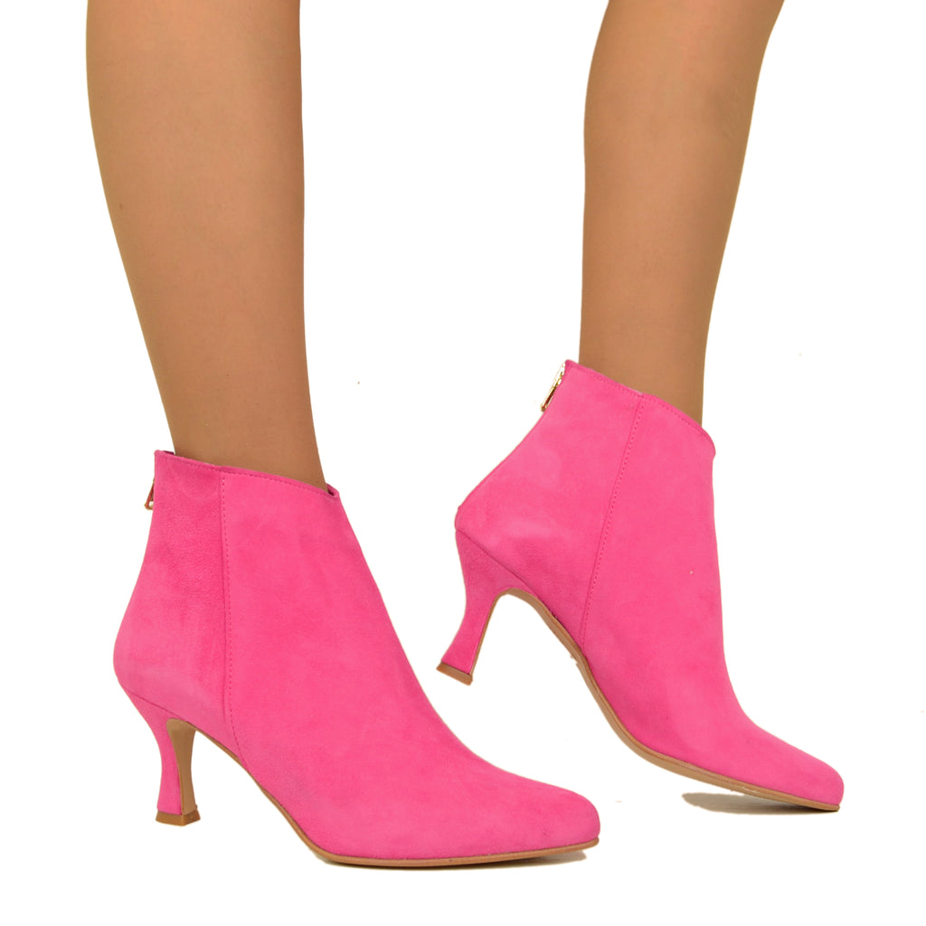 Damen-Stiefeletten in Fuchsia aus Wildleder mit Reißverschluss, hergestellt in Italien - 5