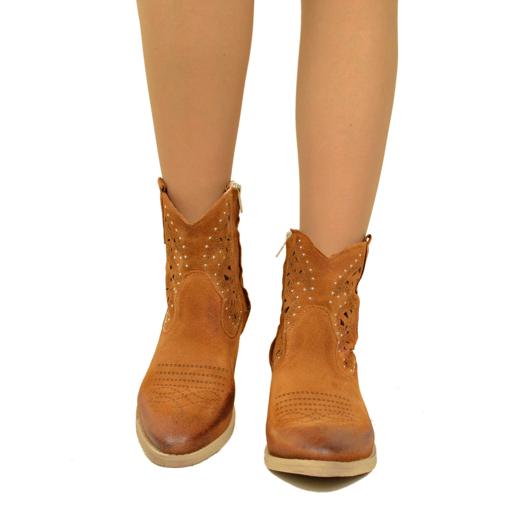 Texanische Stiefeletten aus perforiertem Leder in Wildleder - 3