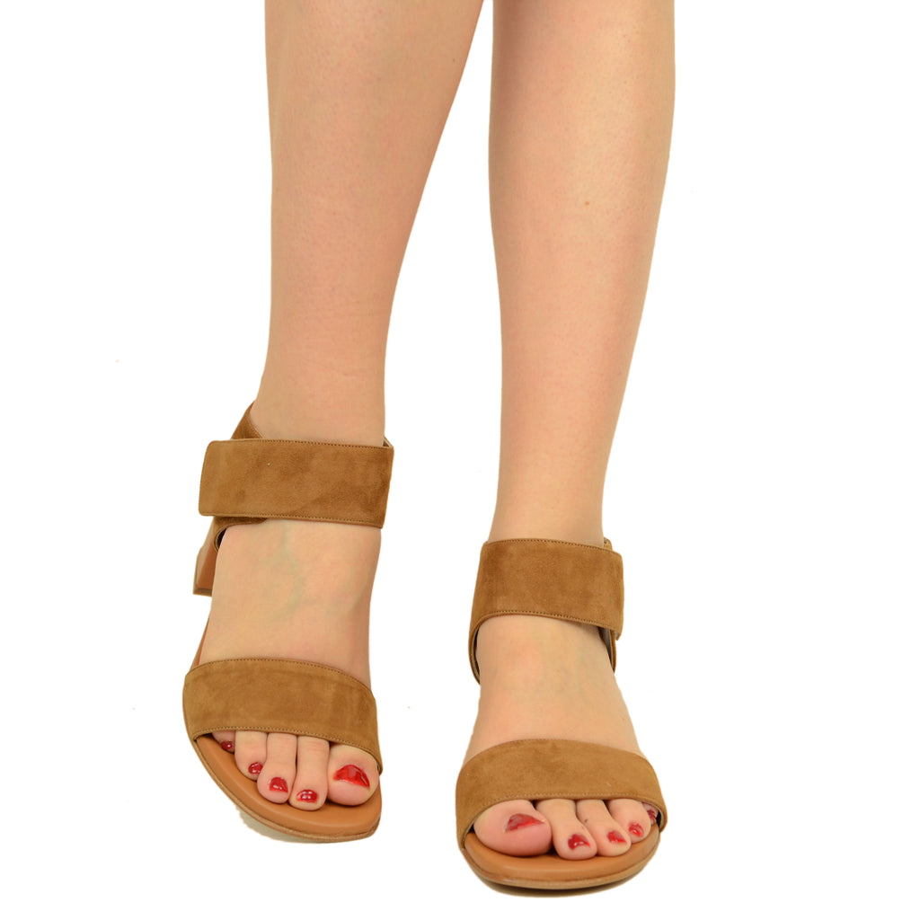 Women's Suede Leather Sandals with Strap Made in Italy - 3