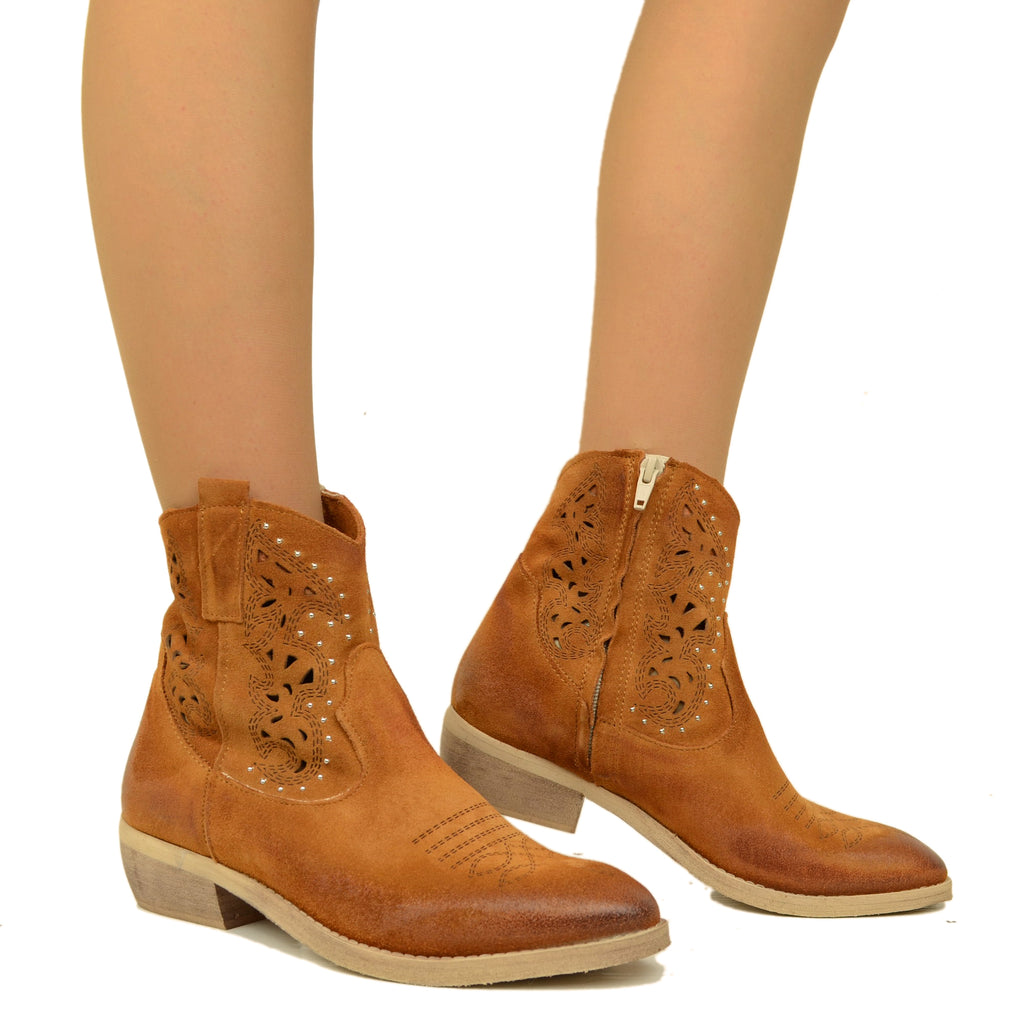 Texan Ankle Boots Perforated Leather in Suede - 5