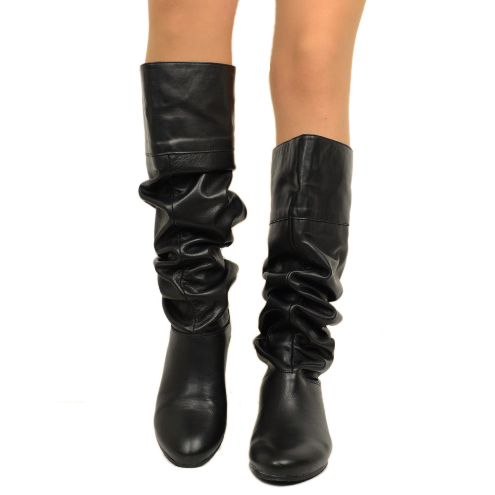 Cuissardes Knee High Boots with Black Leather Cuff - 9