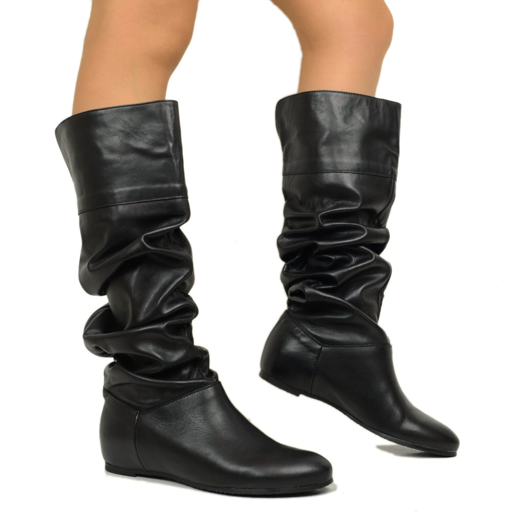 Cuissardes Knee High Boots with Black Leather Cuff - 8