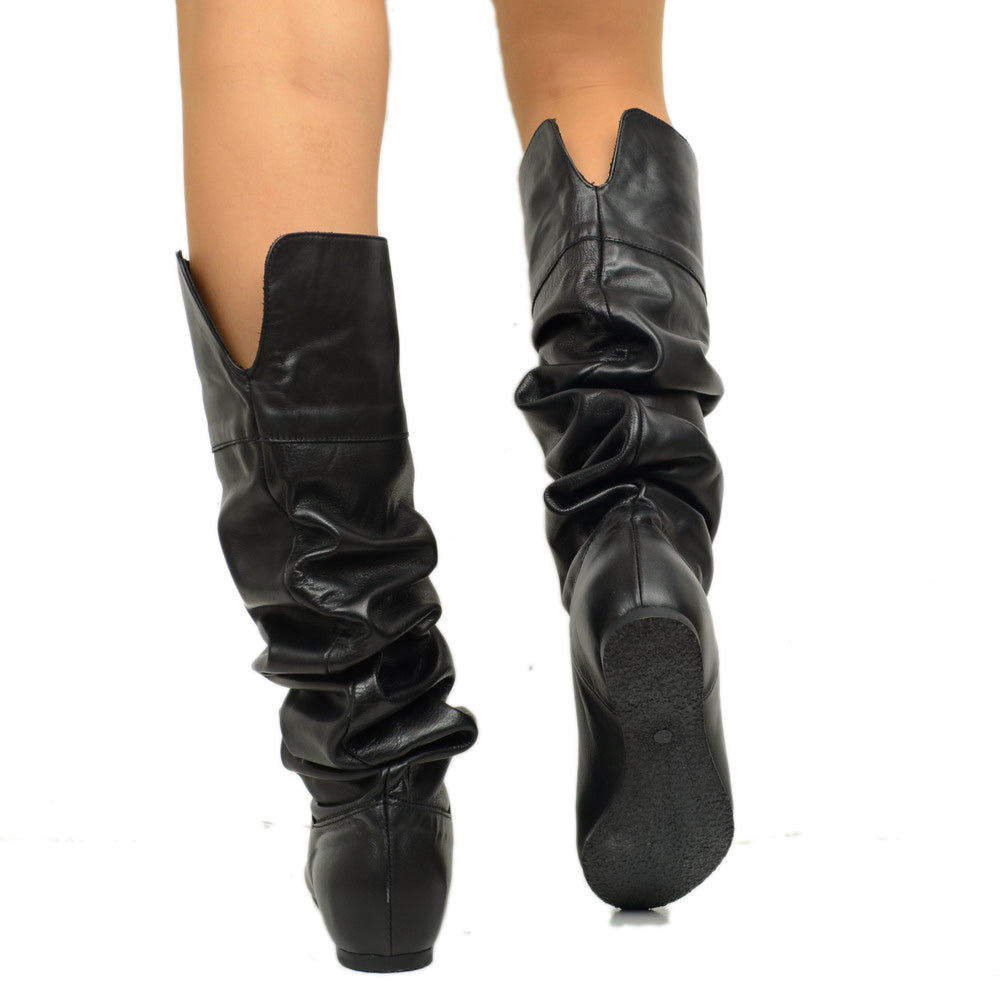 Cuissardes Knee High Boots with Black Leather Cuff - 7
