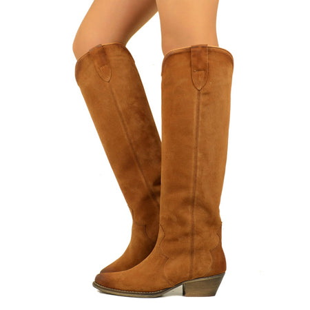 Texanische Damenstiefel aus Wildleder, hergestellt in Italien