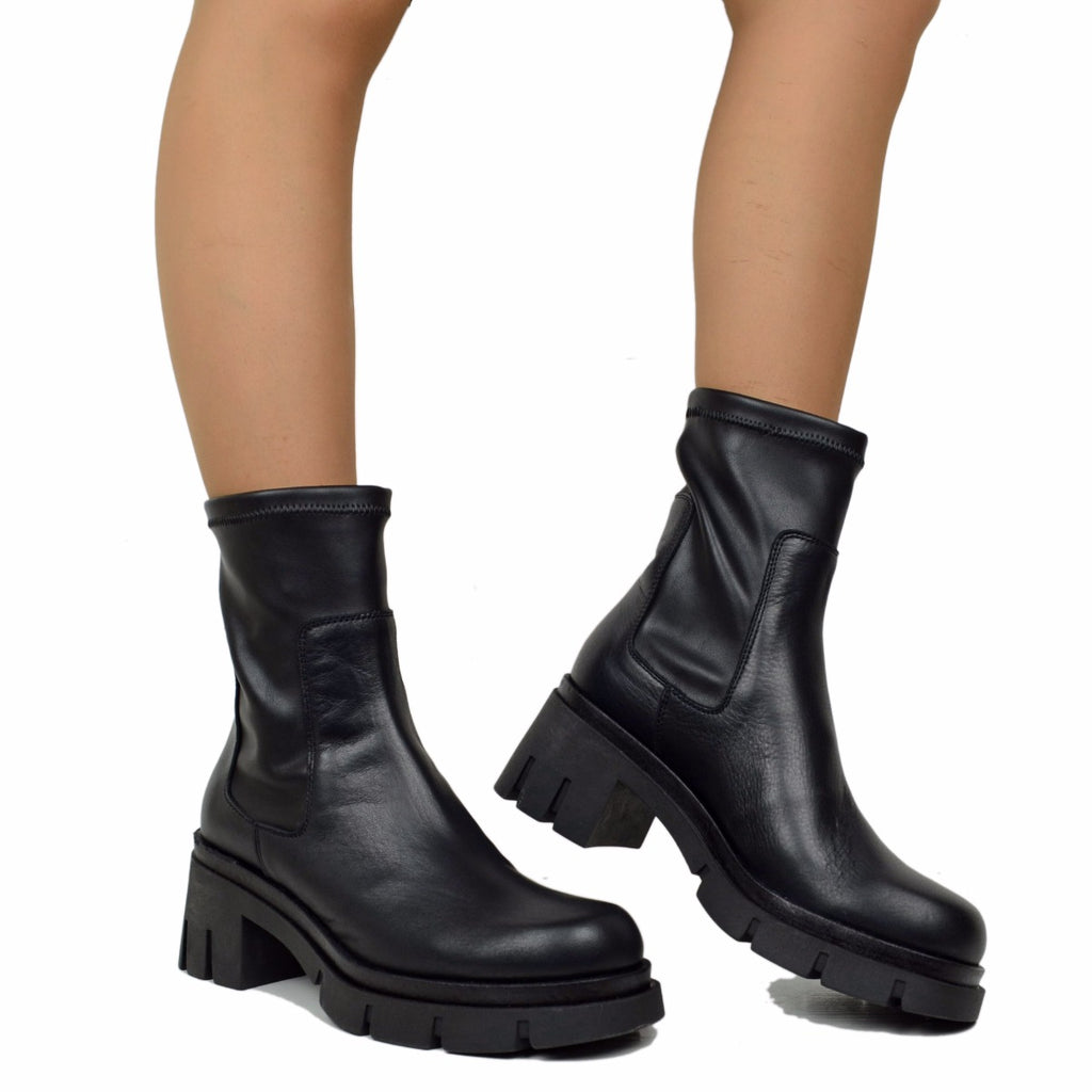Stivaletti Donna Elasticizzati in Pelle Neri Made in Italy - 4