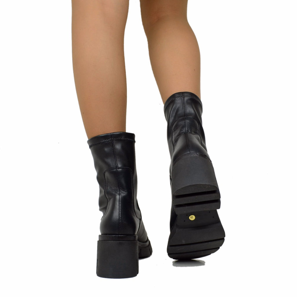 Stivaletti Donna Elasticizzati in Pelle Neri Made in Italy - 5