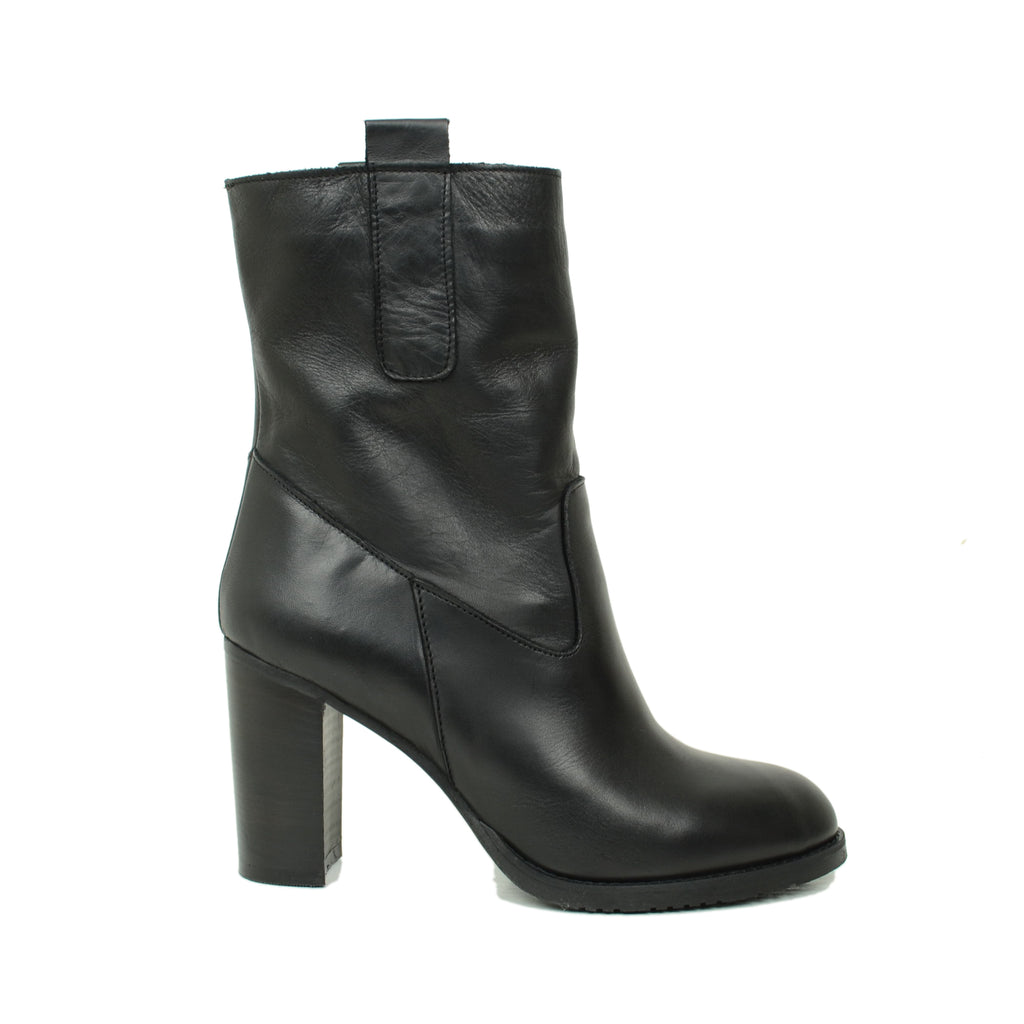 Women's Ankle Boots in Black Leather with 9 cm Heel - 2
