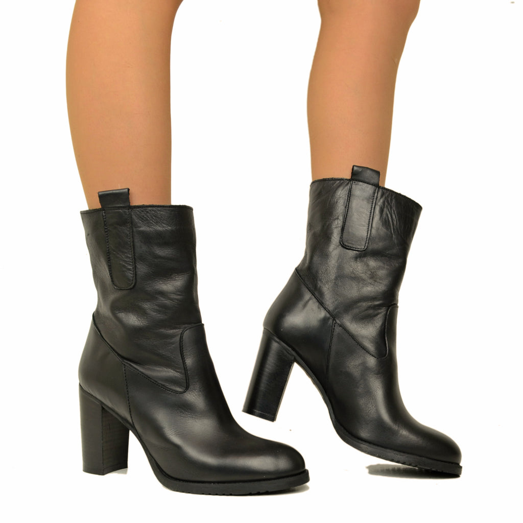 Damen-Stiefeletten aus schwarzem Leder mit 9 cm Absatz - 3