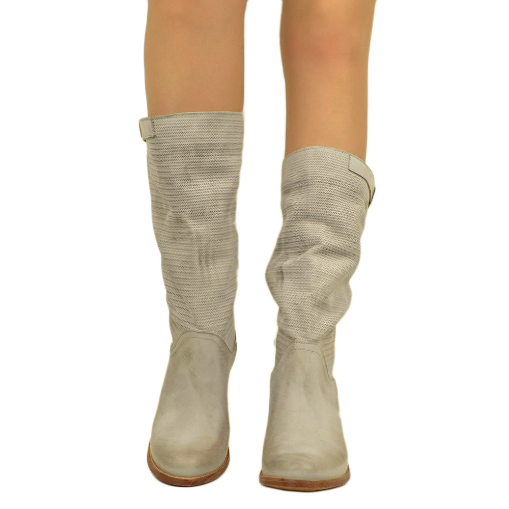 Women's Perla Boots with Medium Heel in Textured Nubuck Leather - 3