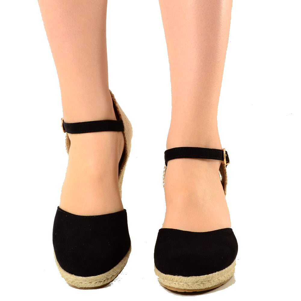 Campesine Black Espadrilles with Rope Leatherette Suede Wedge - 2