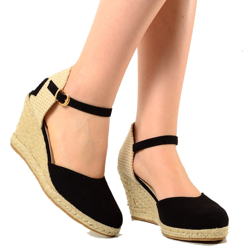 Campesine Black Espadrilles with Rope Leatherette Suede Wedge - 3