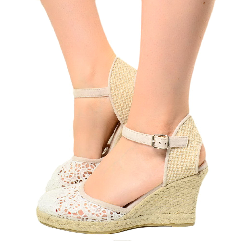 White Campesine Espadrilles with Lace Rope Wedge