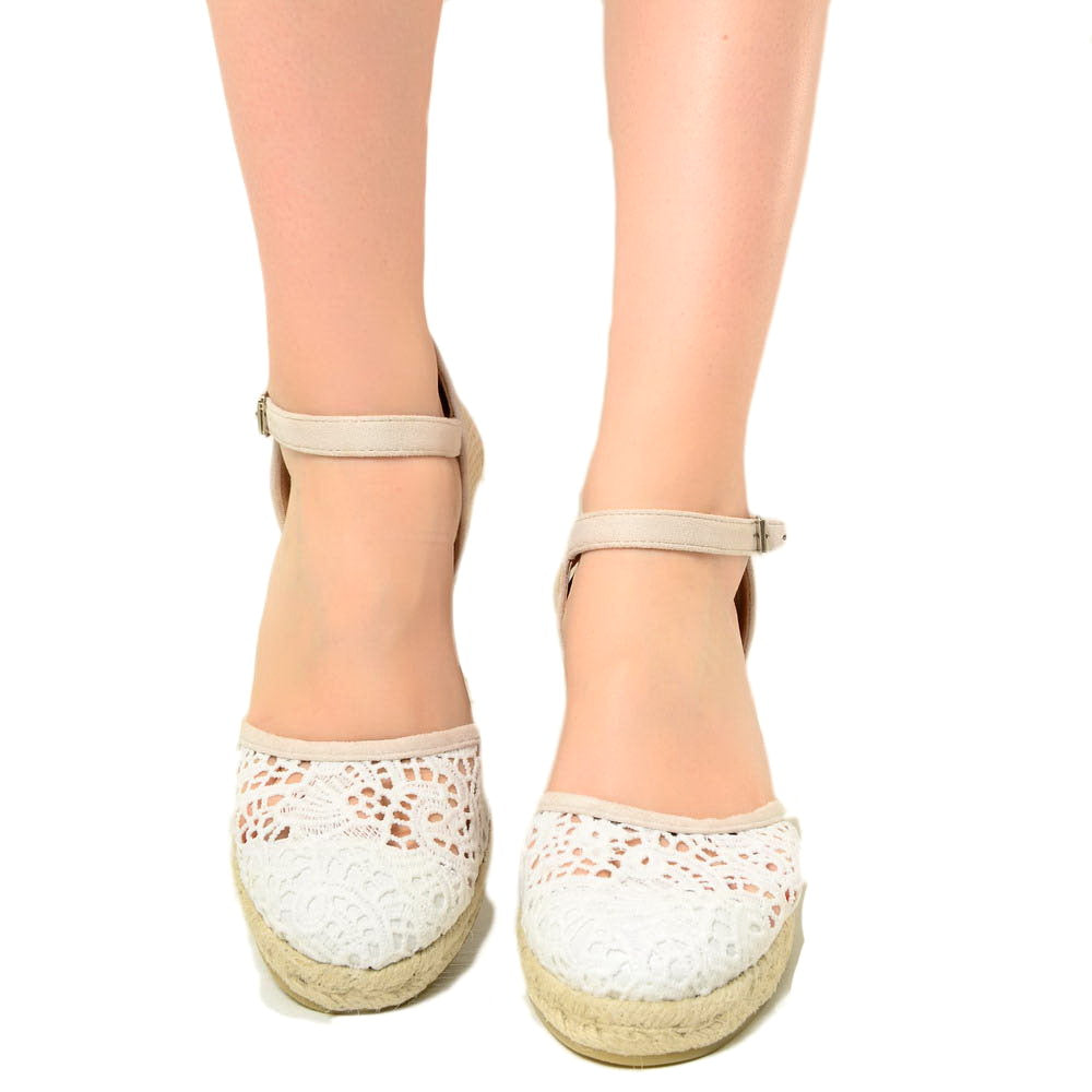 White Campesine Espadrilles with Lace Rope Wedge - 2