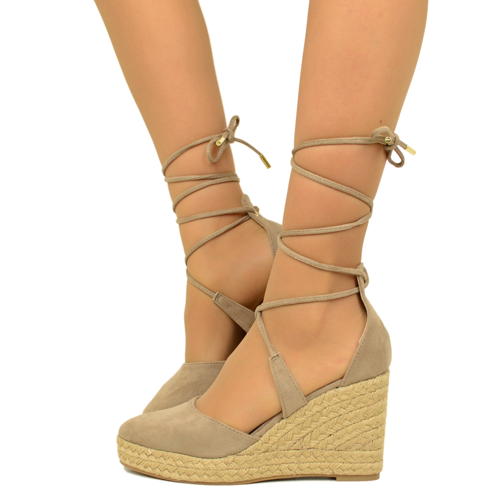 Espadrilles Campesine alla Schiava Taupe Rope Wedge