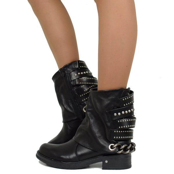 Stivaletti Neri Da Donna In Microfibra Con Tacco 5 Cm E Borchie Lora Ferres - Foto 7