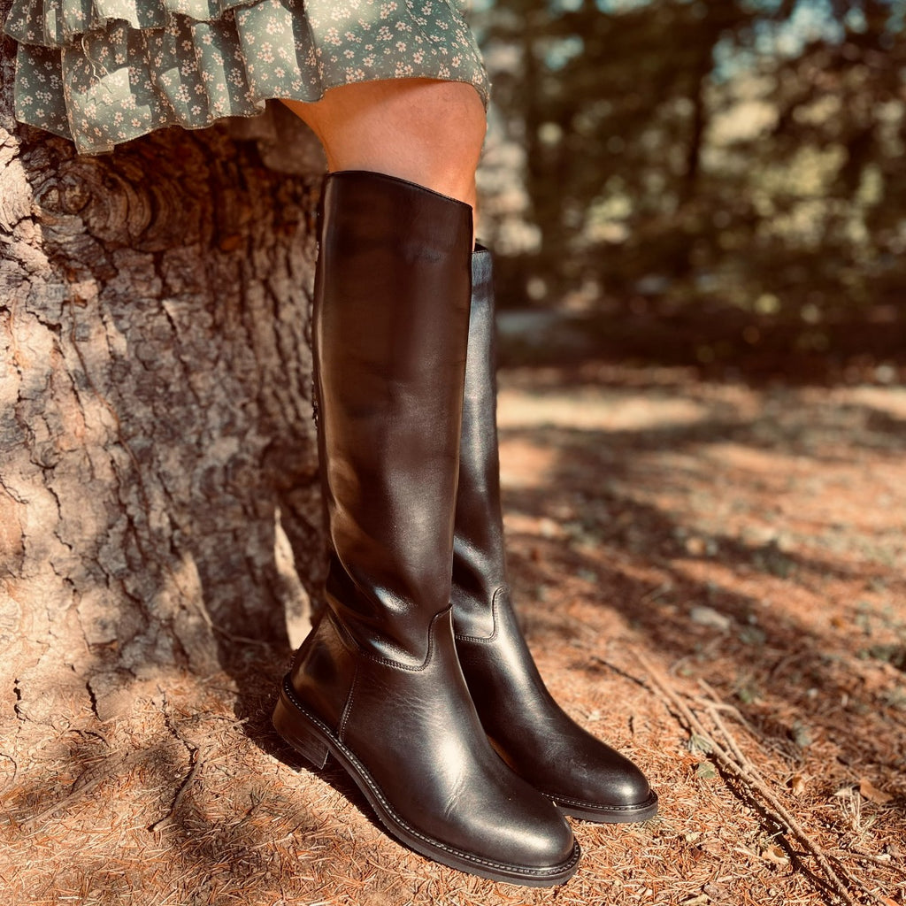 Hohe Cavallerizza-Stiefel aus schwarzem Leder, hergestellt in Italien, mit Reißverschluss - 6