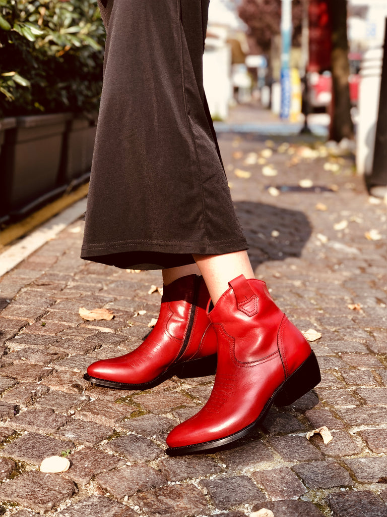 Women's Cowboy Boots in Vintage Red Leather Made in Italy - 7