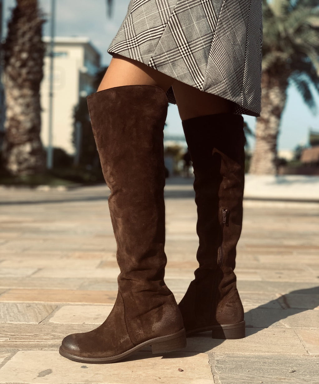 Stivali Scamosciati Marroni Stivali Marroni Cuoio Stivali