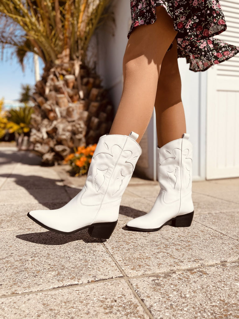 Weiße Texan-Lederstiefel, hergestellt in Italien - 2