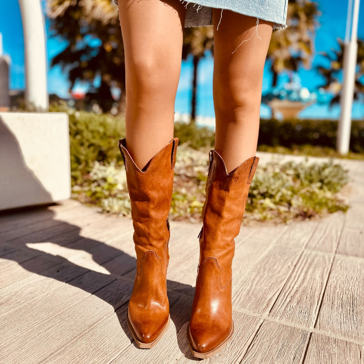 Stivaletti Camperos Marroni Pelle Stivali Donna Texani Camoscio