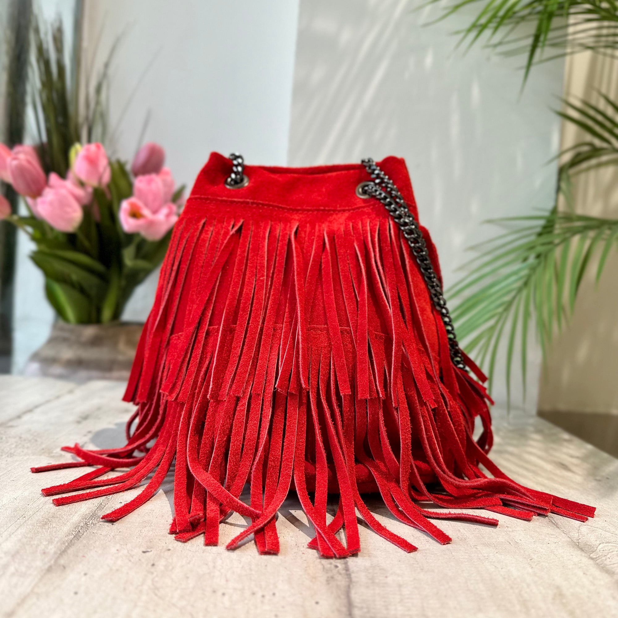 Elvie Red Fringe Leather Crossbody - Etsy