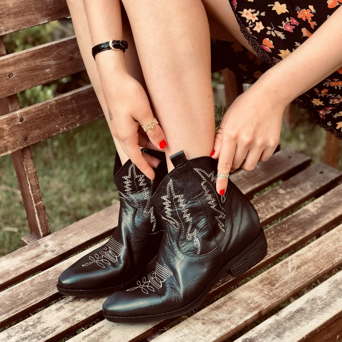 Tacco Basso Texani Stivali Bassi Stivali Camperos Texani Neri