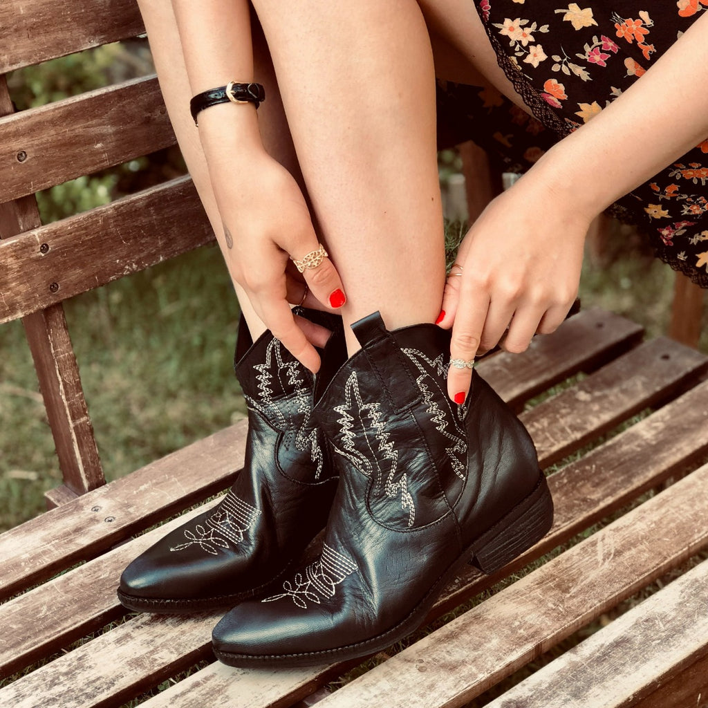 Texanini Boots in Genuine Vintage Black Leather Made in Italy - 2