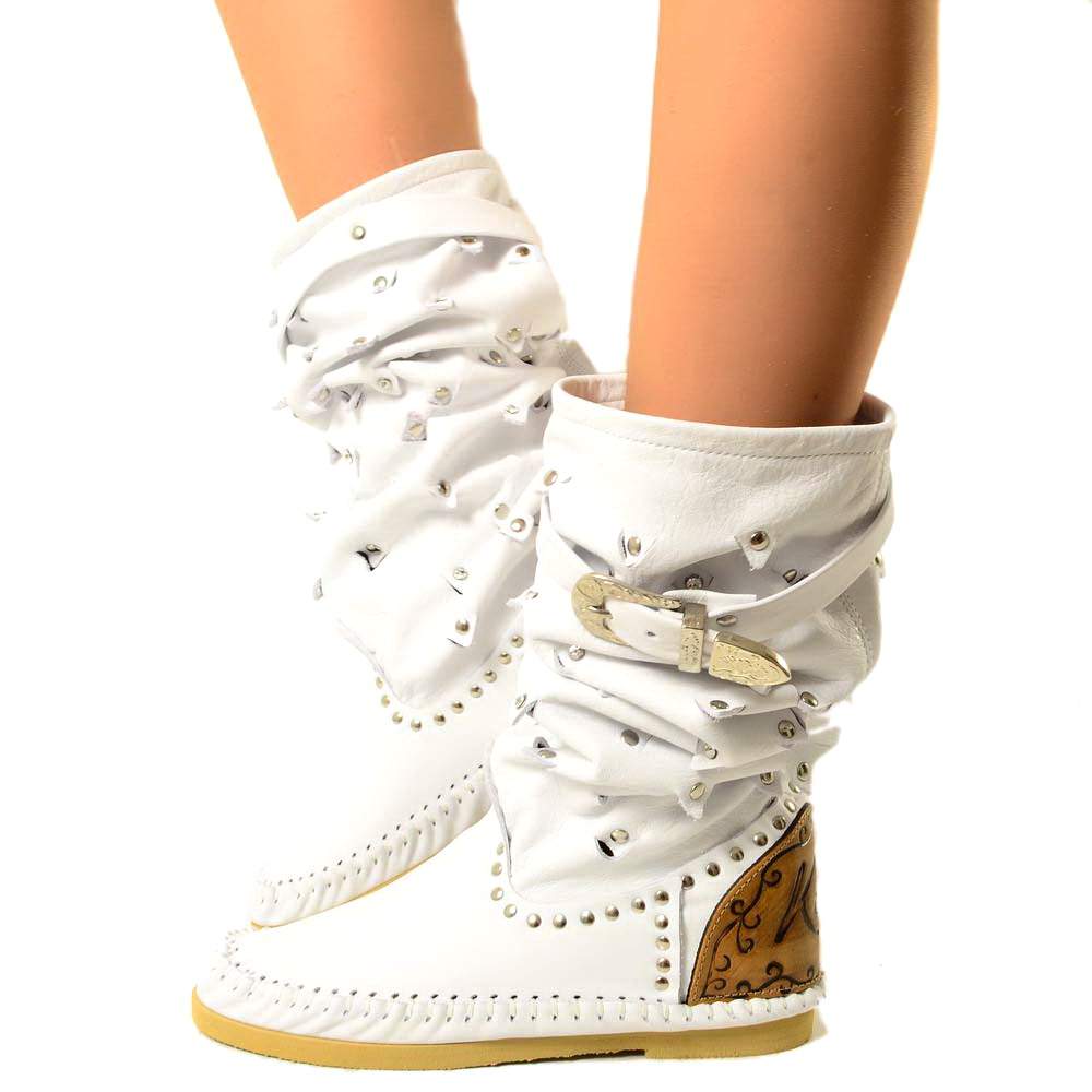 Native American White Moccasin Boots White Bear Moccasins Real