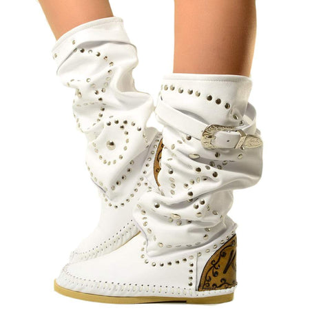 Native American Moccasin Boots Studded in Soft White Leather Original KikkiLine