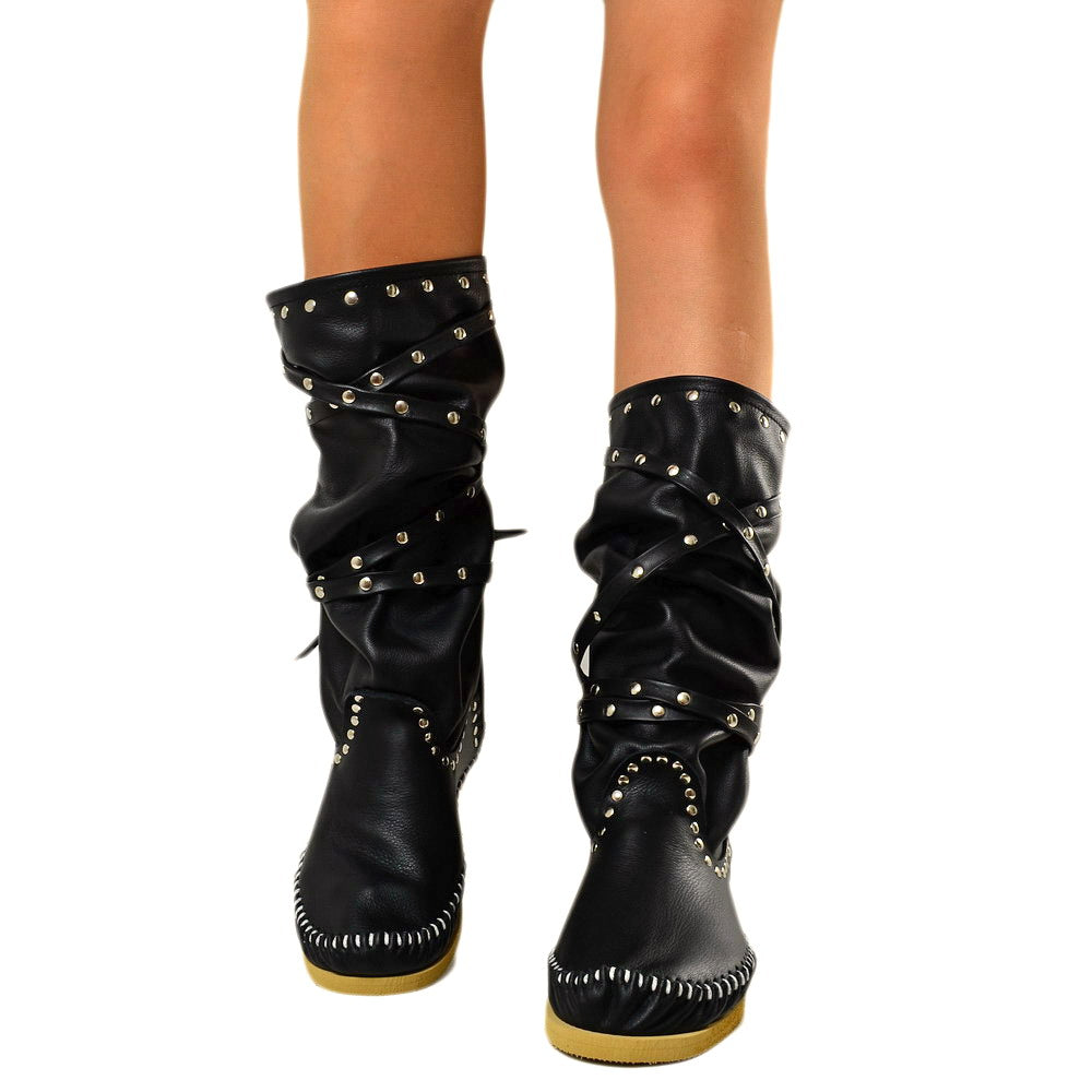 Indianini Woman in Black Leather with Slave Lace Made in Italy - 4