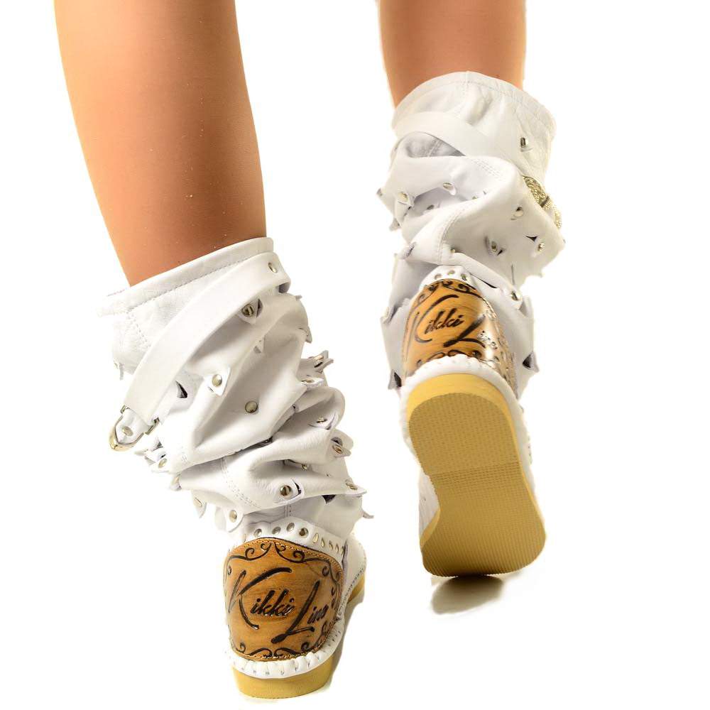 Native American Moccasin Boots White Summer Boots in Leather Made in Italy - 3