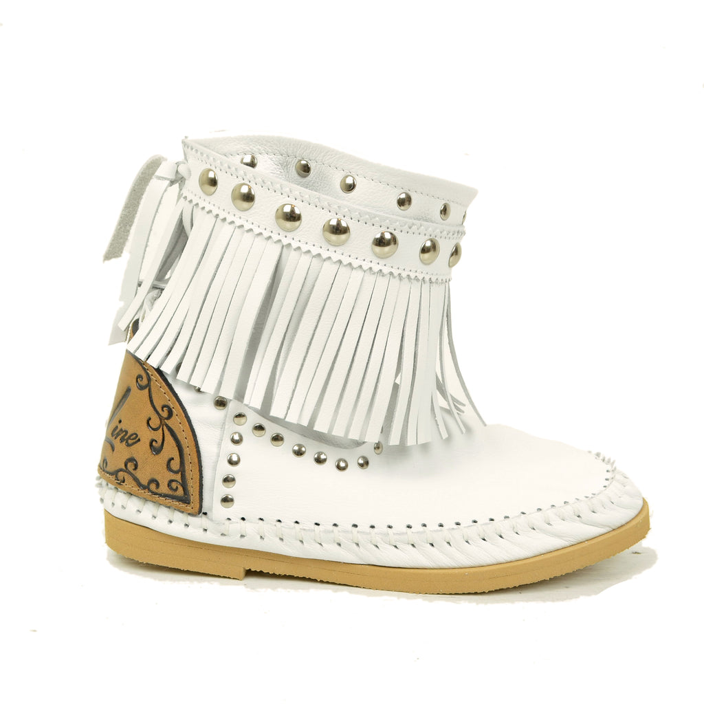 Indianini White Women's Ankle Boots with Fringes Made in Italy - 6