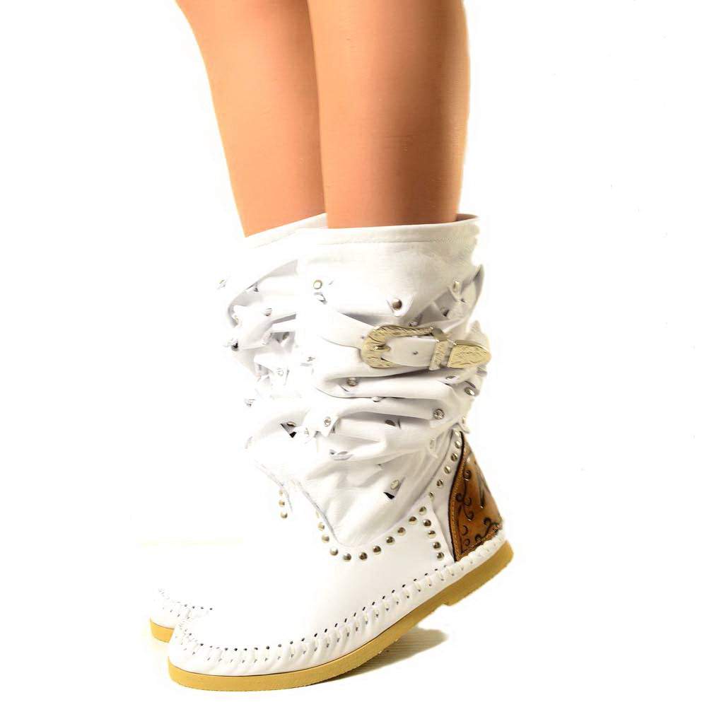 Native American Moccasin Boots White Summer Boots in Leather Made in Italy - 4