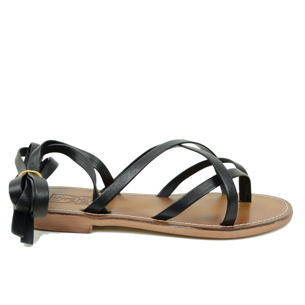Women's Slave Sandals Flip Flops in Black Leather Made in Italy - 4