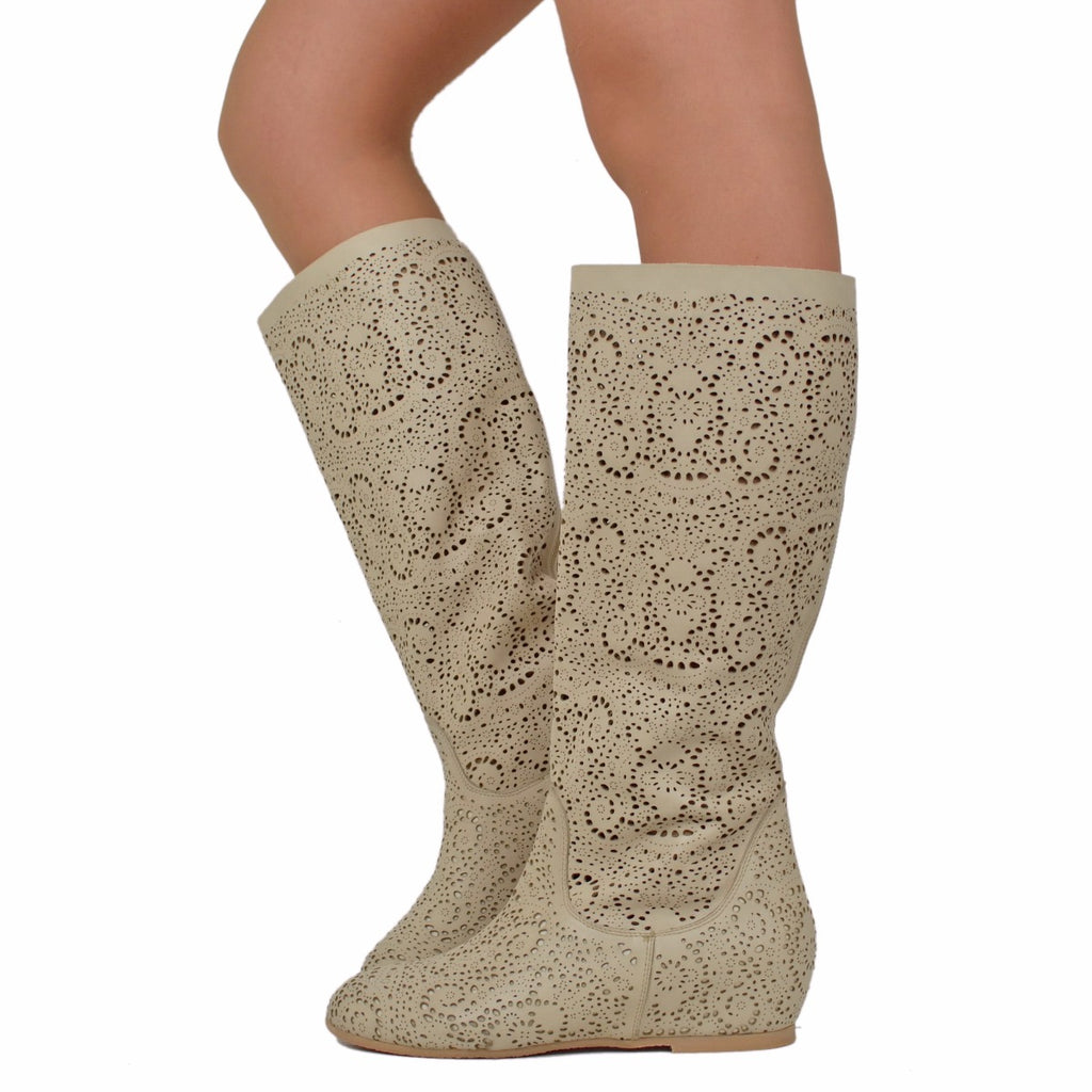 Lace Style Perforated Boots with Dove Gray Leather Internal Wedge