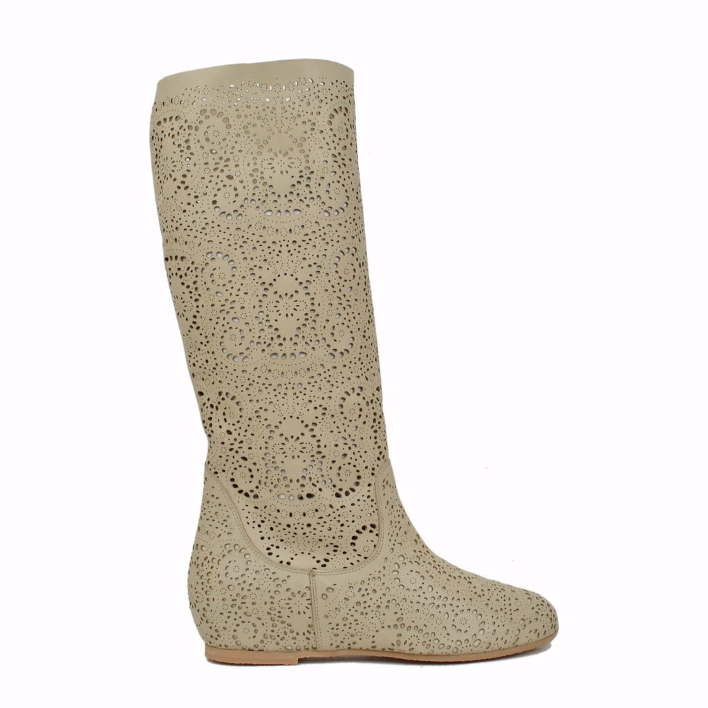Lace Style Perforated Boots with Dove Gray Leather Internal Wedge - 4
