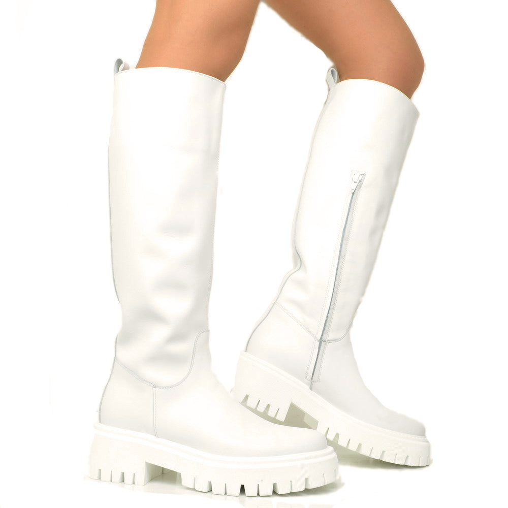 Stivali Donna Bianchi in Pelle con Fondo Platform Made in Italy - 5
